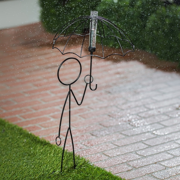 Rain Gauge Stake Little Man w/Umbrella 12.5x24 Metal