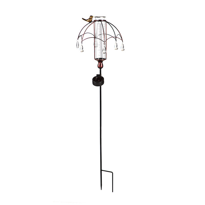 Rain Gauge Stake Solar Umbrella w/Bird Metal/Glass 9x36