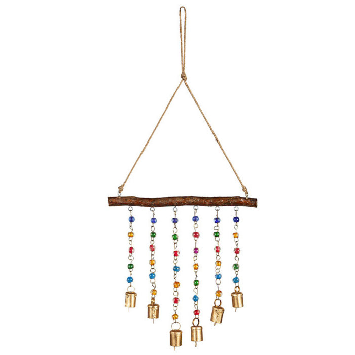 Wind Chime/Mobile/Wall Decor Wood, Beads & Bells 10x22" Metal