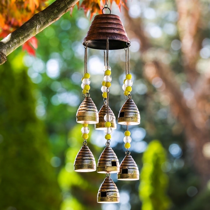 Wind Chime Beaded Beehives Metal/Glass 26"