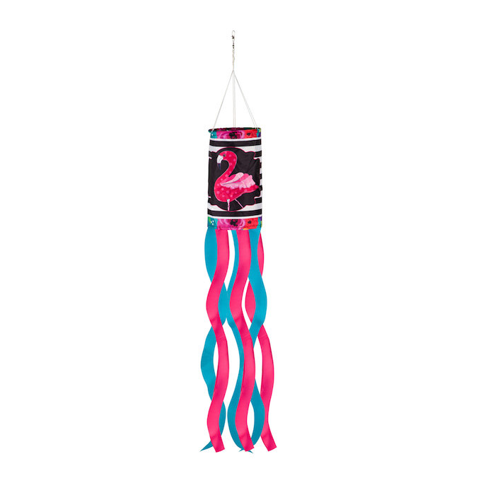 Windsock Flamingo Stripes & Flowers Sublimated 37.5"H