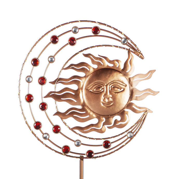 Garden Stake Sun, Moon & Stars Amber Metal 39H