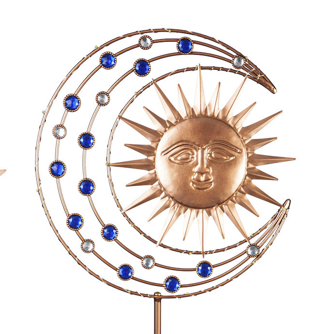 Garden Stake Sun, Moon & Stars Blue Metal 39H