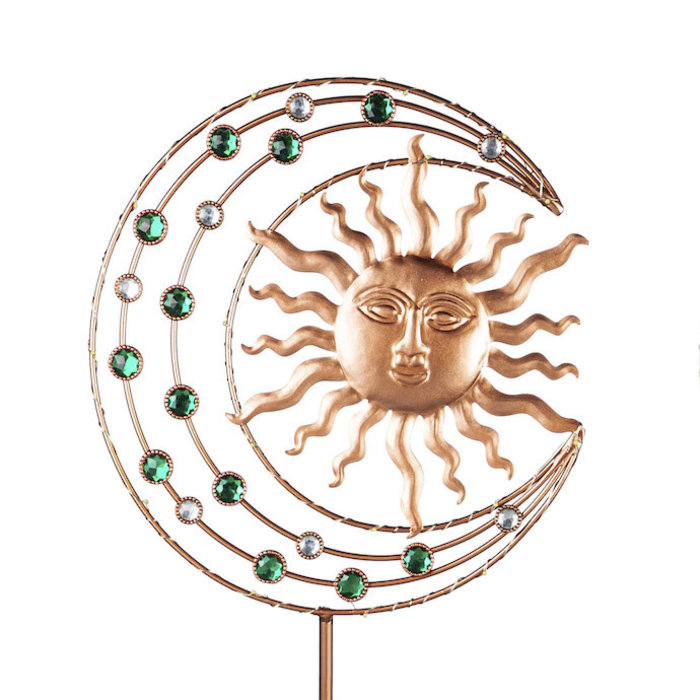 Garden Stake Sun, Moon & Stars Green/Clear Metal 39H