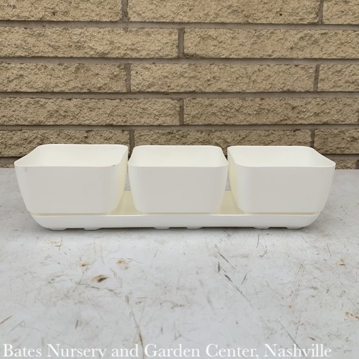 Window Box Herb Trio w/att Tray (3 -4" pots) White Lt Wt Novelty