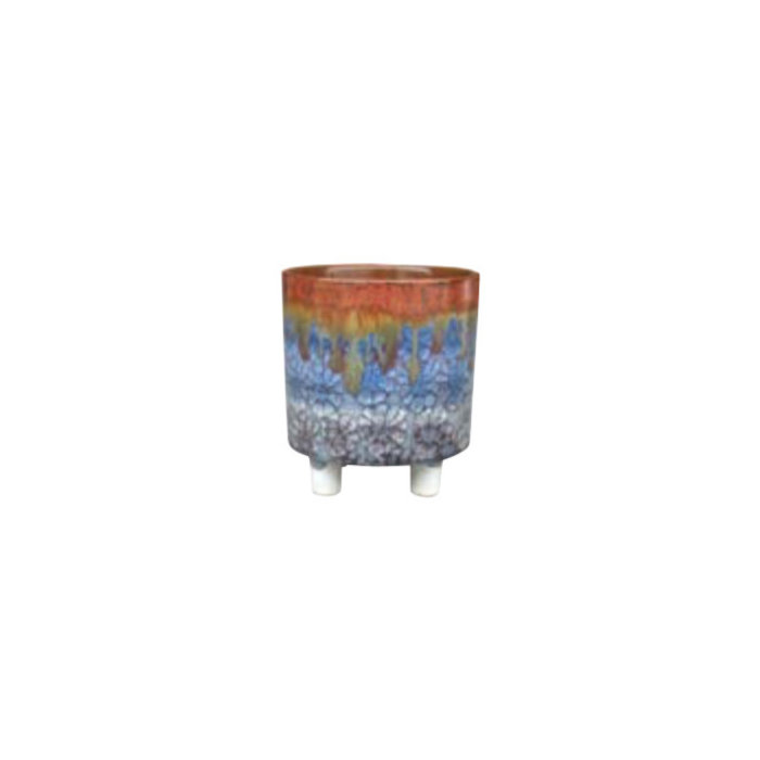 Pot Garza Cylinder Footed Sml 6x7 Multi-color w/crackling