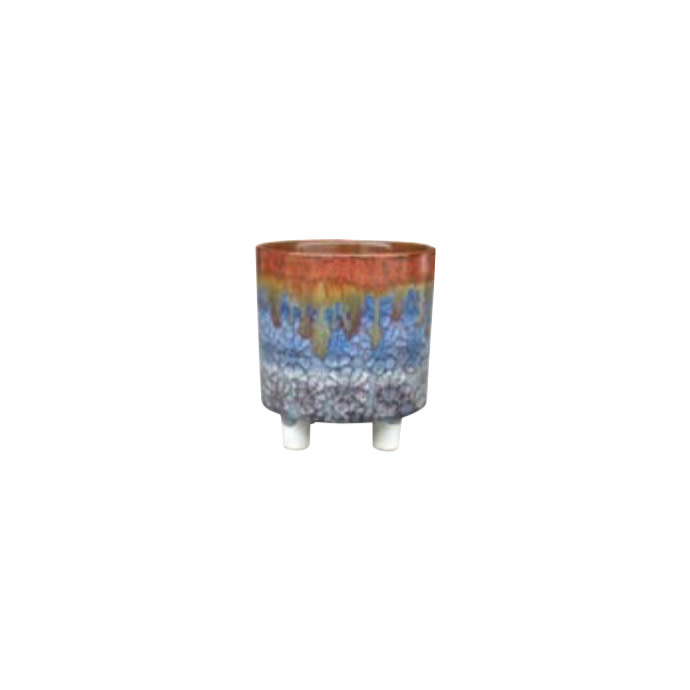 Pot Garza Cylinder Footed Lrg 8x8 Multi-color w/crackling