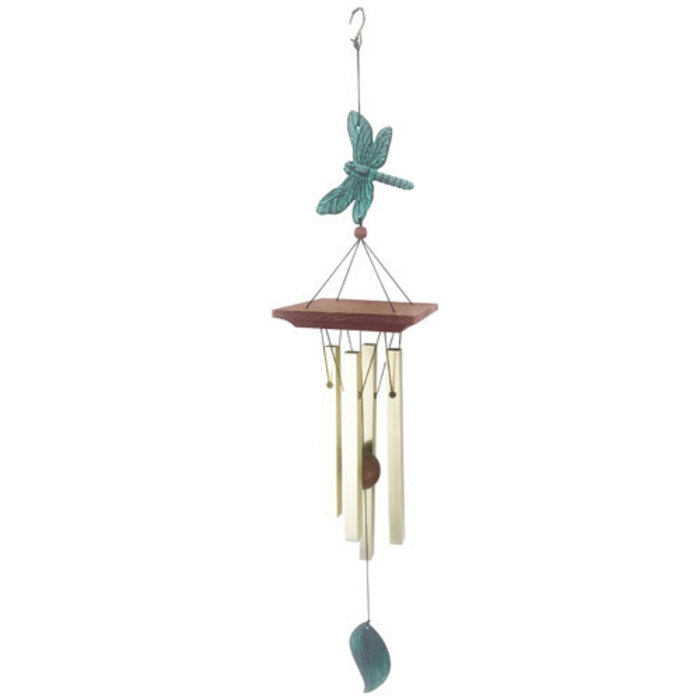 Wind Chime Patina Dragonfly 24" Metal/Wood