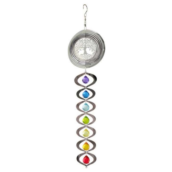 Hanging Spinner Tree of Life 6x23 Stainless Steel w/Multi Color Beads