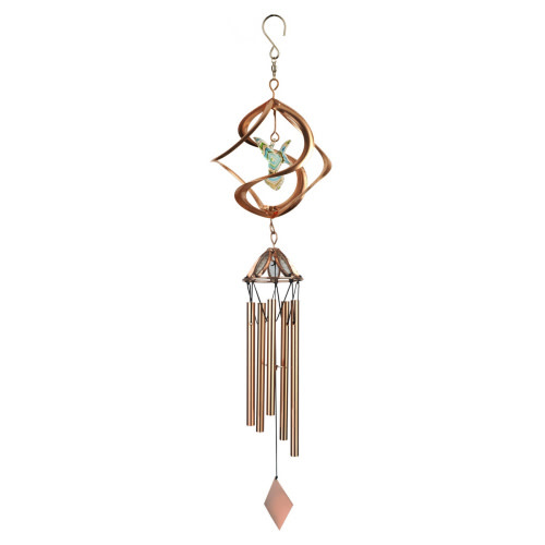 Wind Chime Cosmix Hummingbird Copper Plated Metal/Crystal 25"