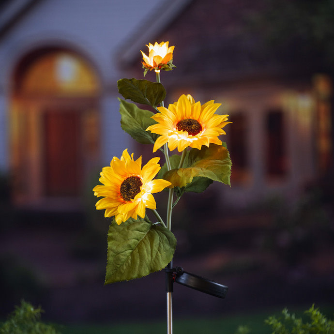 Garden Stake Triple Sunflower Solar 36"H
