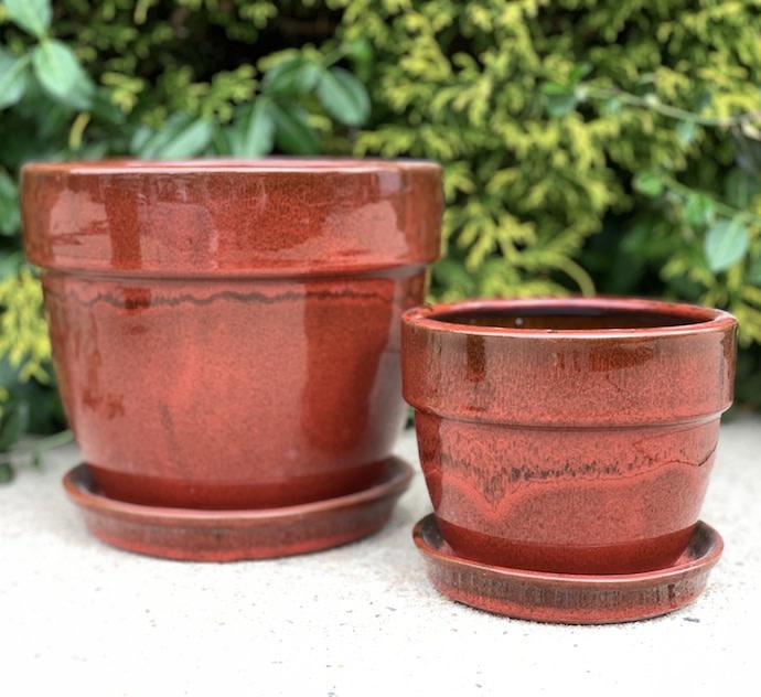 Pot Standard Glazed w/Saucer Lrg 8x8.75 Red