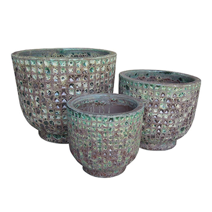 Pot Atlantis Grid Planter Footed Sml 13x11.75 Atlantis Cream Purple