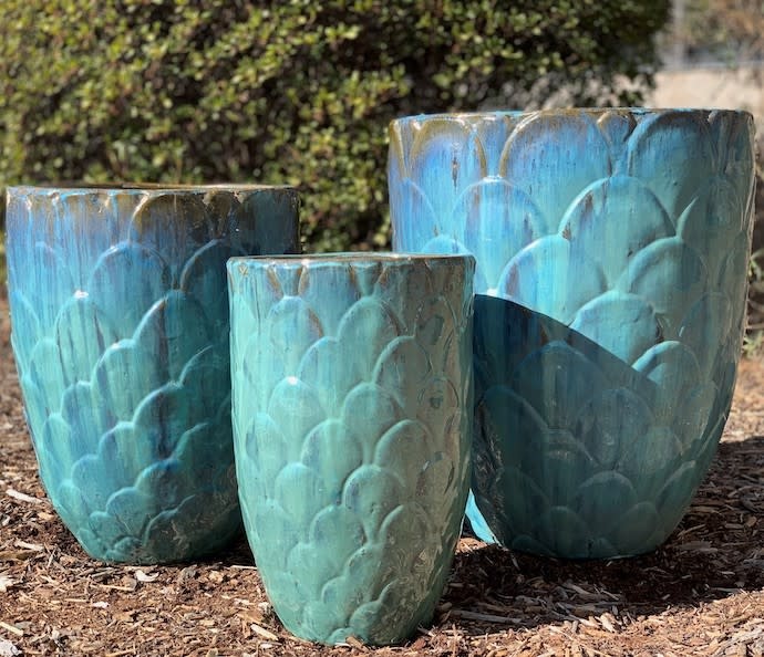 Pot Dragon Scallop Jar/Vase Med 17x22 Blue/Aqua