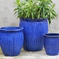 Pot Sahara Vertical Lines w/Rim Sml 11x12 Blue