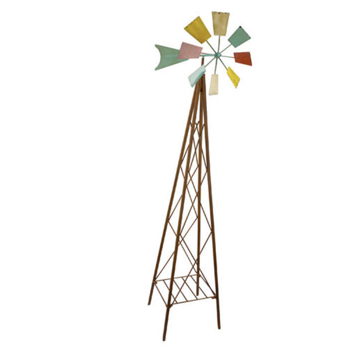 Obelisk Windmill Colorful Blades Lrg 20x15x69 Metal