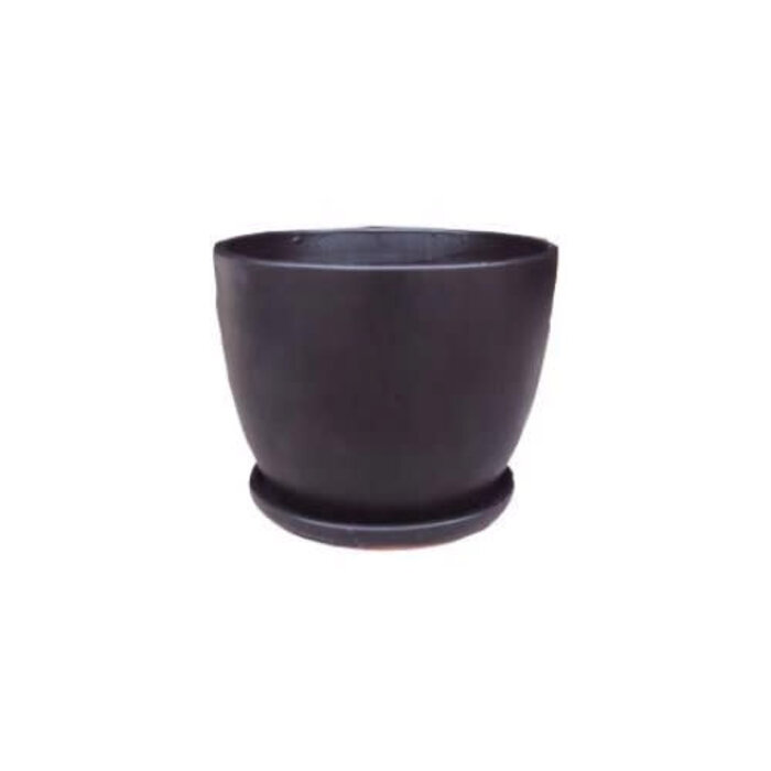 Pot Jefferson Short Egg Planter w/att Saucer Med 12x10 Matte Black