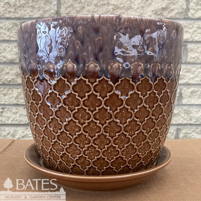 Pot Abra Ogee Quatrefoil Lrg 8x7.75 Brown Drip