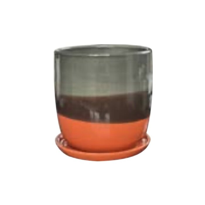 Pot Valko Egg Planter w/att Saucer  Lrg 6.8x7 Gry.Brn.Org