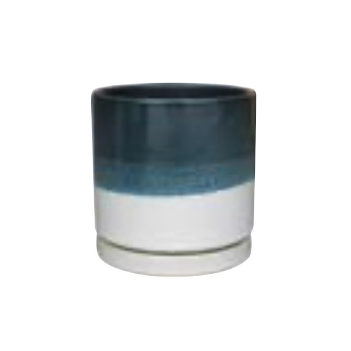Pot Valko Cylinder Planter w/att Saucer 5x5 DkBlu.Blu.Wht