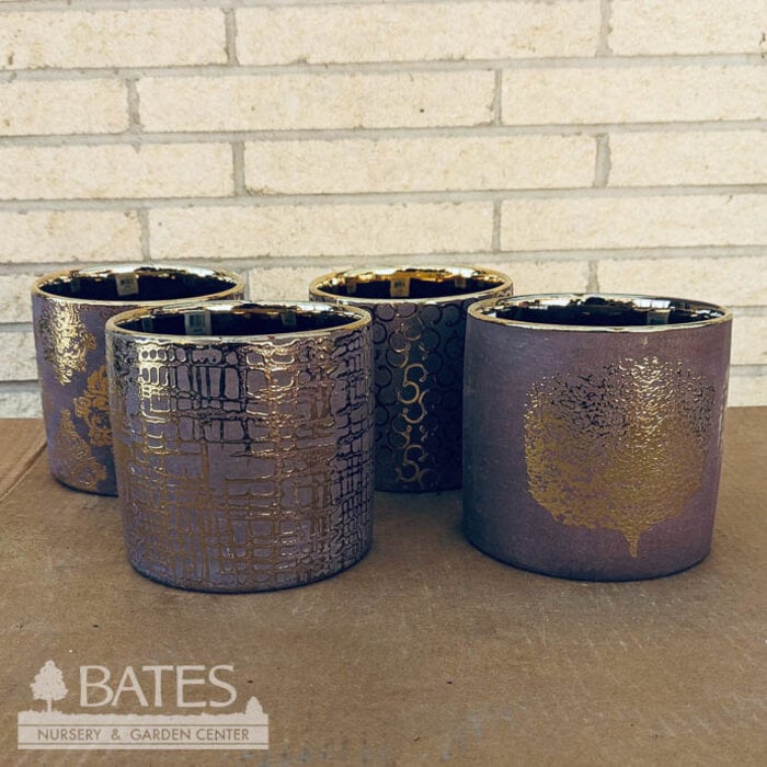 Pot Golden Patterns Cylinder 5.5x5  Asst Designs Gold