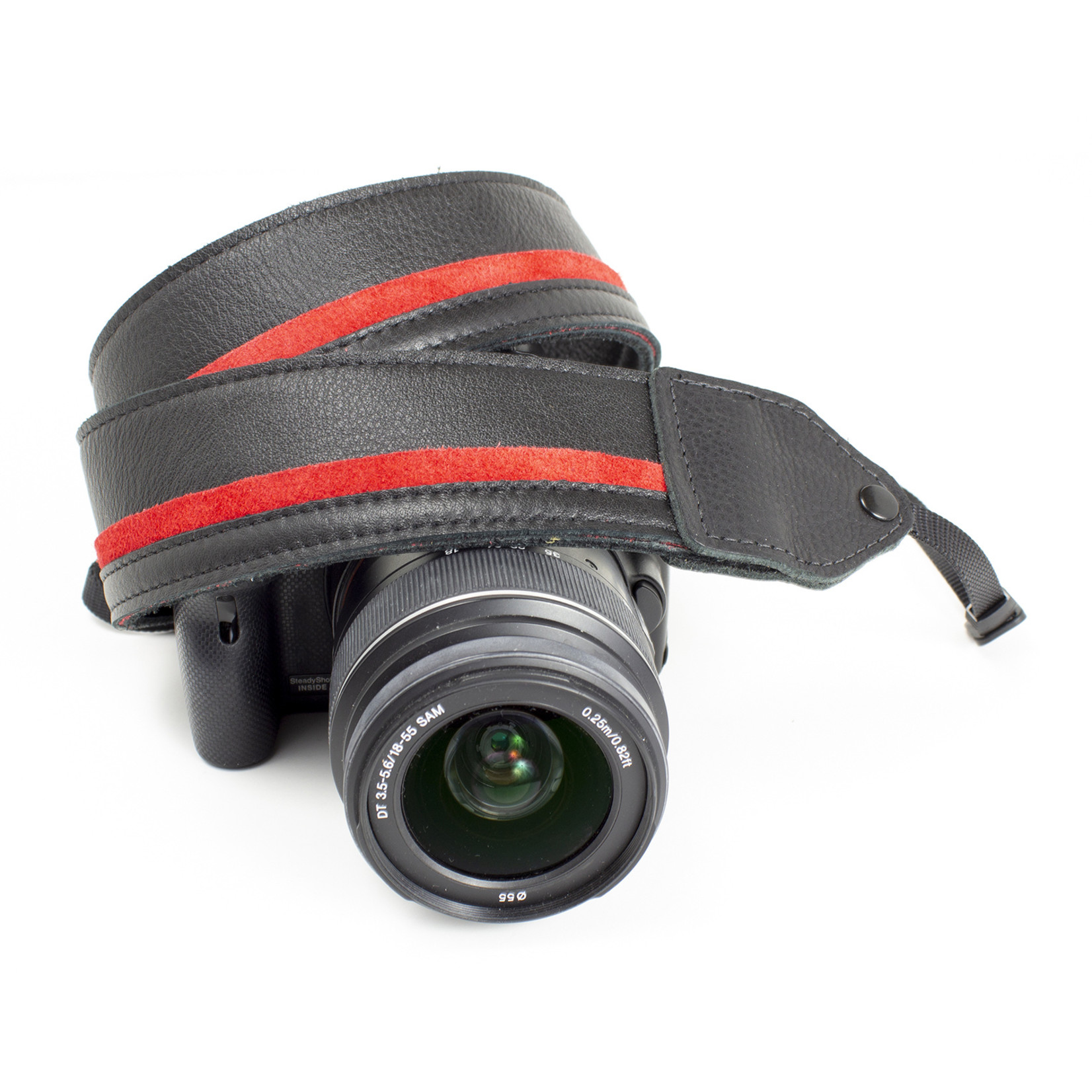Perris Leathers Black / Red Racing Stripe Leather Camera Strap
