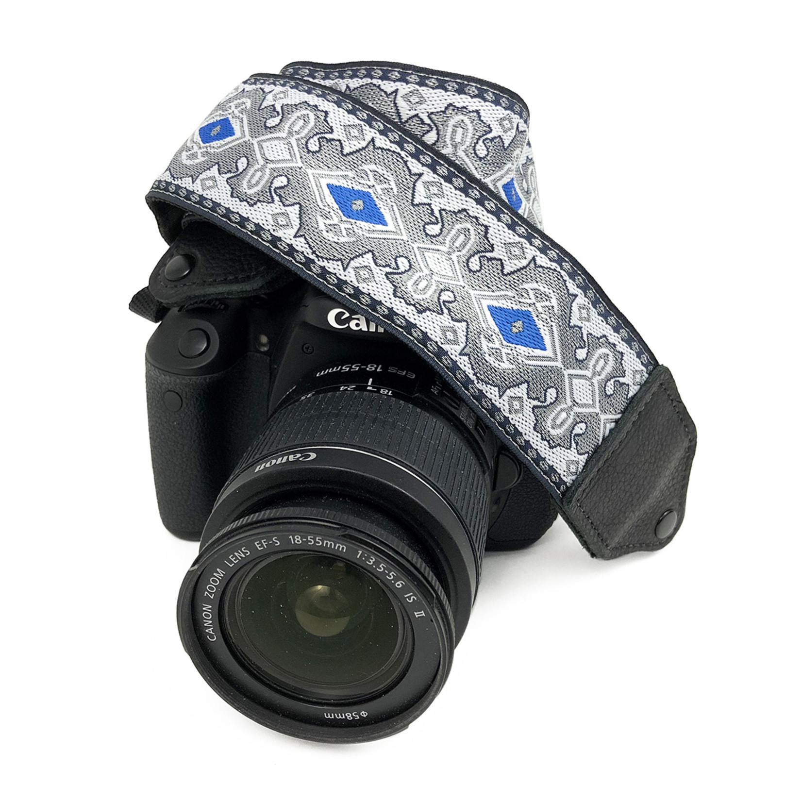Perris Leathers Silver / Blue Diamond Jacquard Camera Strap