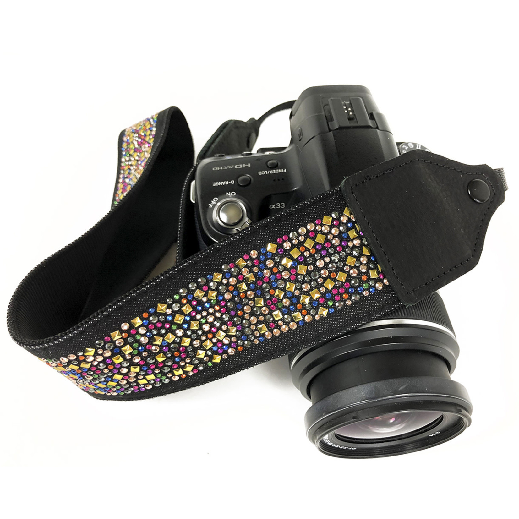 Perris Leathers Multi-colour rhinestone jacquard camera strap