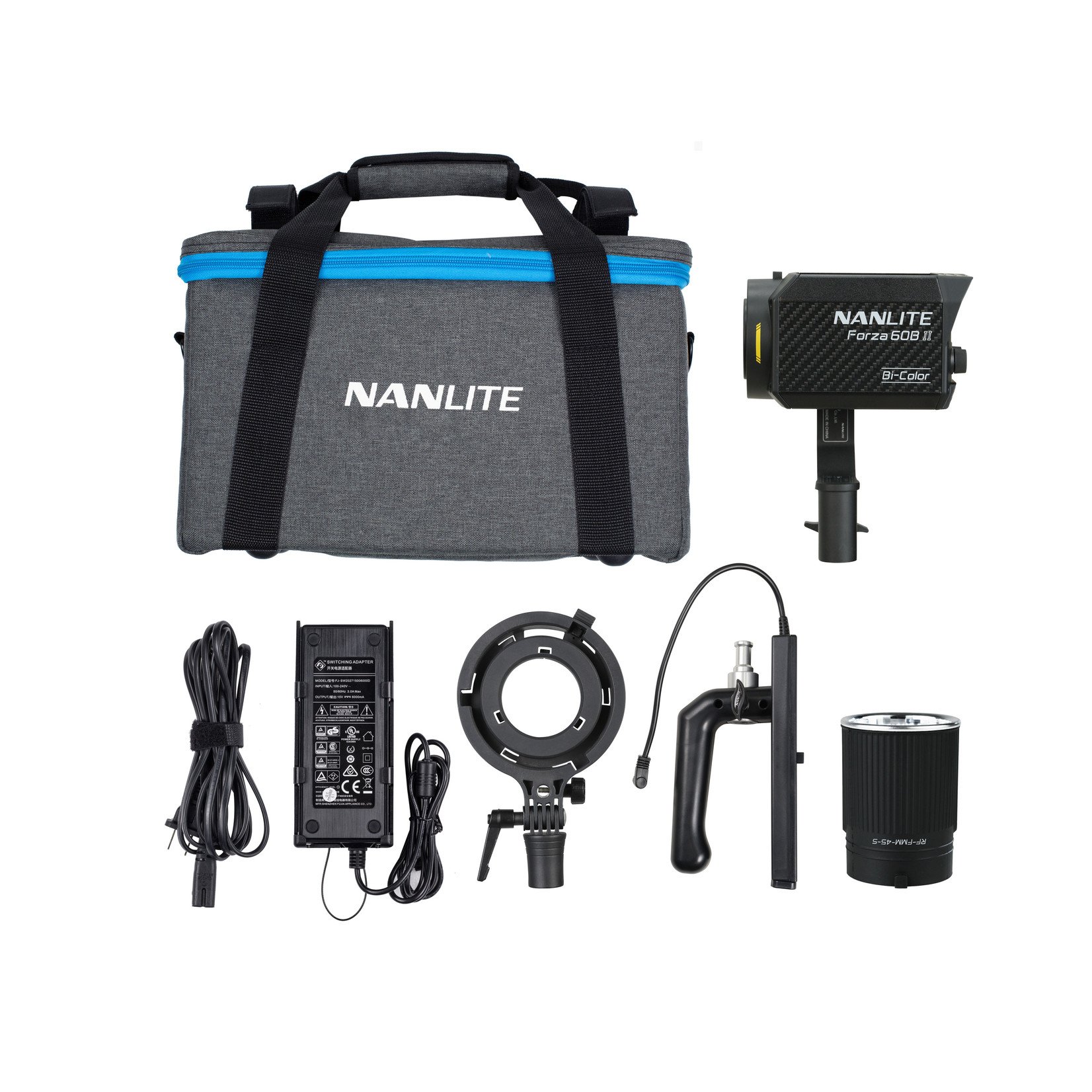 NANLITE Nanlite Forza 60B II Spotlight incl. reflector, AC, DC battery grip, Bowens adapter and case