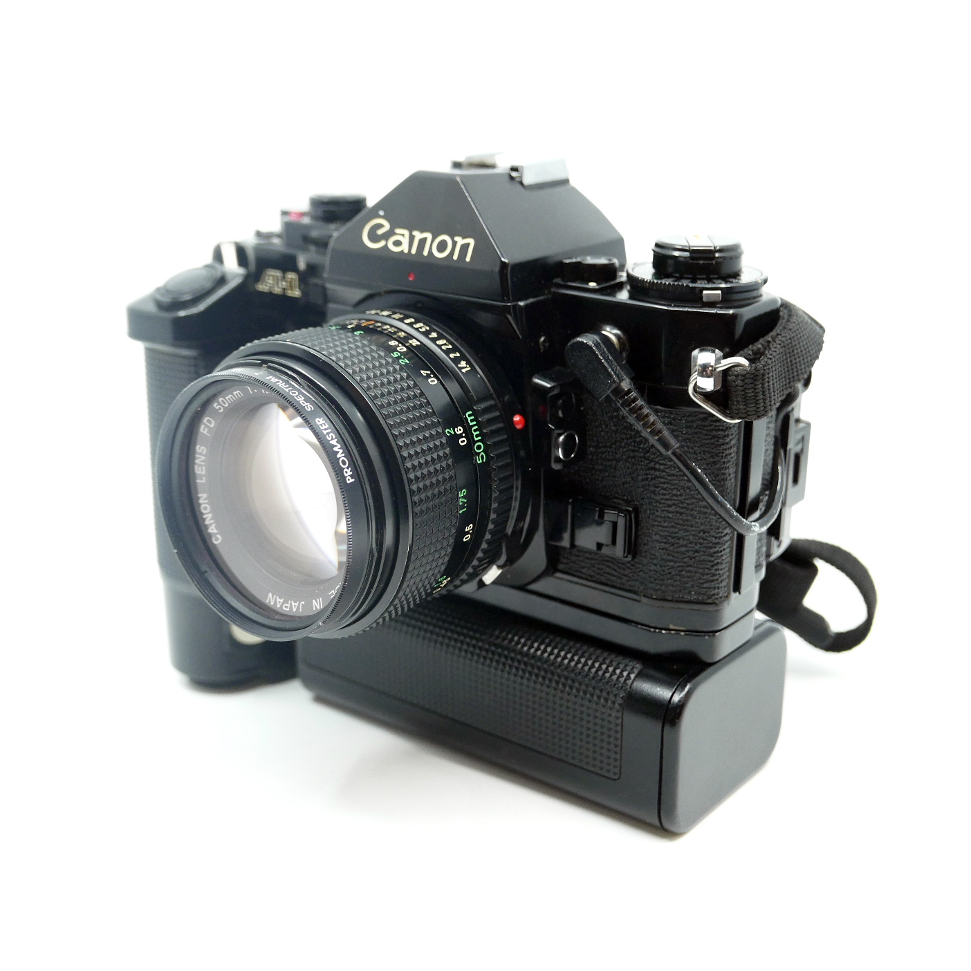 Canon A-1 w/50mm f/1.4, Motor Drive/Battery Pack, & Data Canon A-1 w/50mm f/1.4, Motor Drive/Battery Pack, & Data