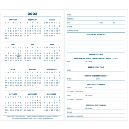 Madzay 2022 Pocket  Calendar - English