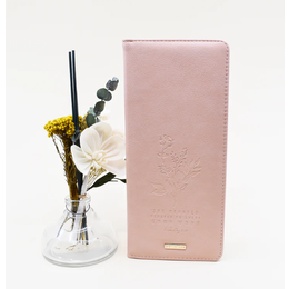 Happier To Give HTG Tract Holder Light Pink Mustard Floral Inside