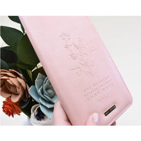 Happier To Give HTG Tract Holder Light Pink Mustard Floral Inside