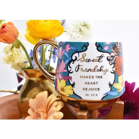 Gold Trim Floral Mug