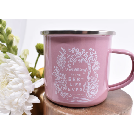 Happier To Give HTG Pink Pioneering Enamel Mug