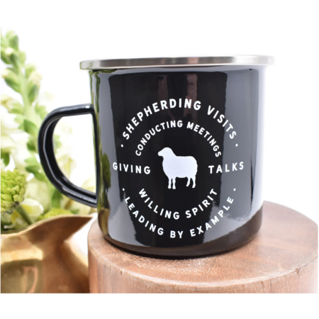 Happier To Give HTG Black Shepherding Enamel Mug