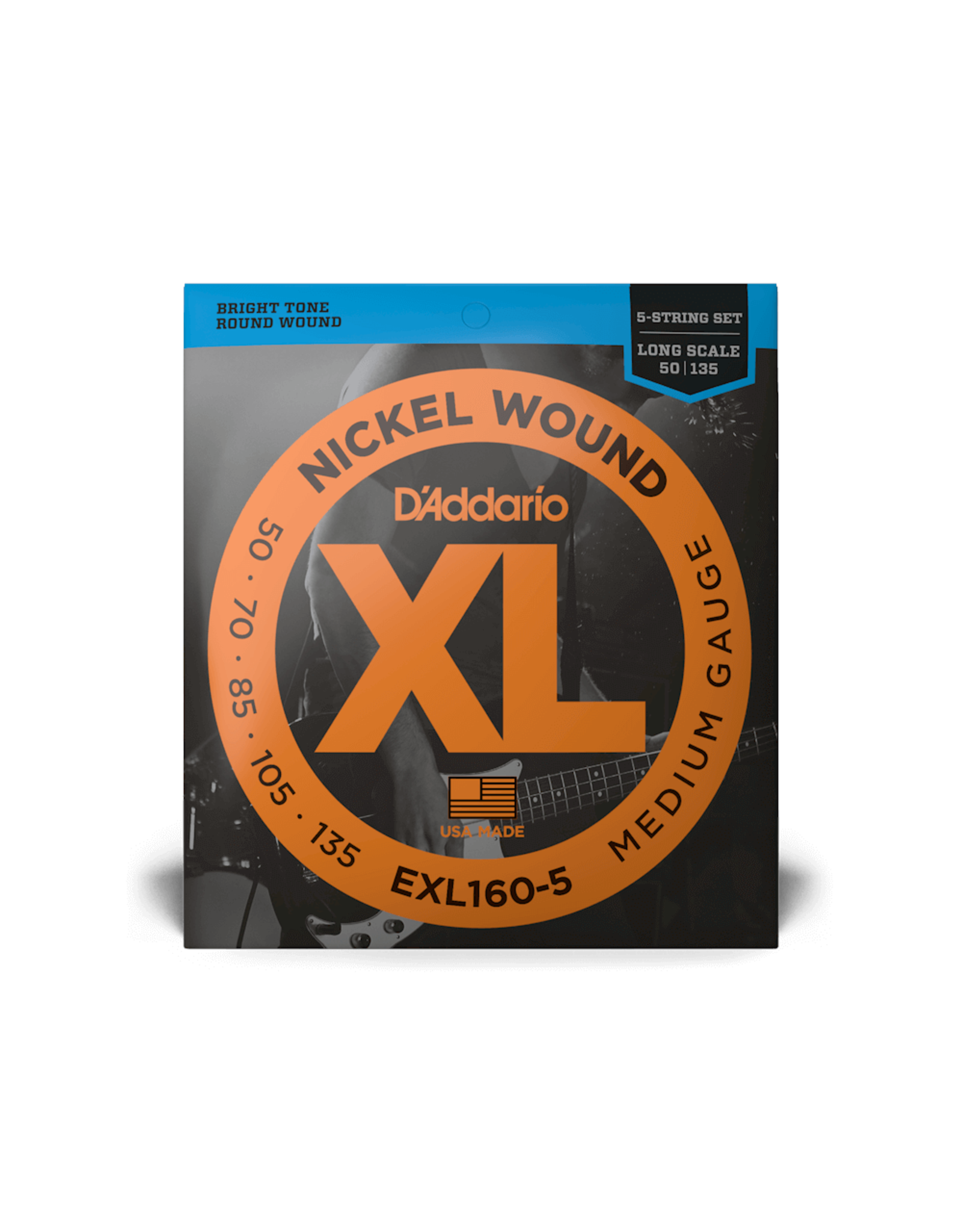 D'Addario D'Addario EXL160-5 Nickel Wound 5-String Bass, Medium, 50-135, Long Scale