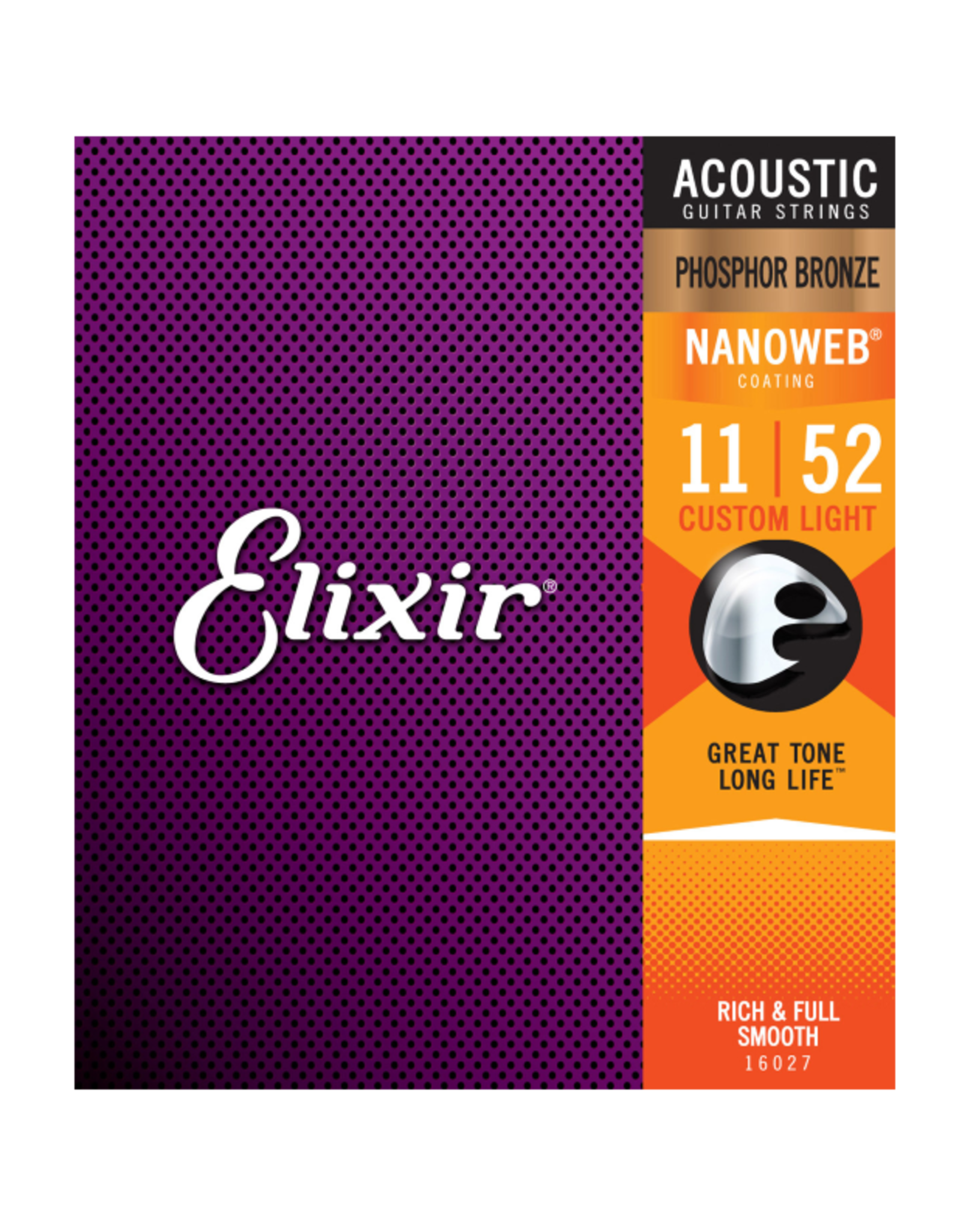 Elixir Elixir 16027 Phosphor Bronze Acoustic w/NANOWEB. Custom Light 11-52