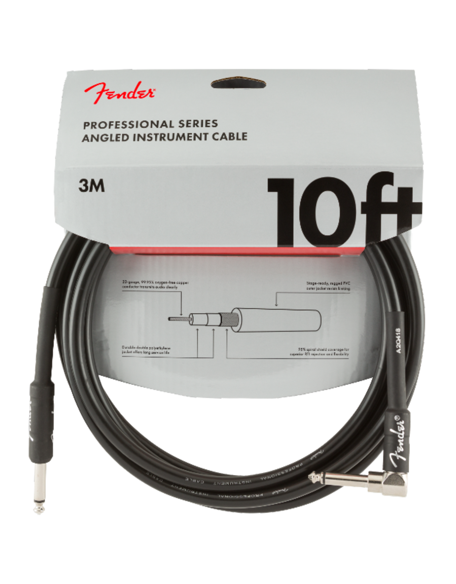Fender Fender Professional Series Instrument Cable, Straight-Angle, 10', Black