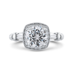 14K White Gold Round Diamond Halo Engagement Ring (Semi-Mount) .52ct