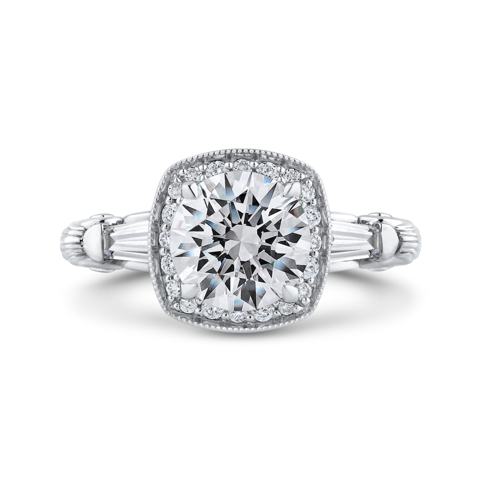 14K White Gold Round Diamond Halo Engagement Ring (Semi-Mount) .52ct