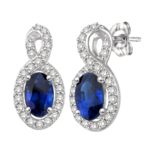 14k White Gold Oval Sapphire & Diamond Earrings