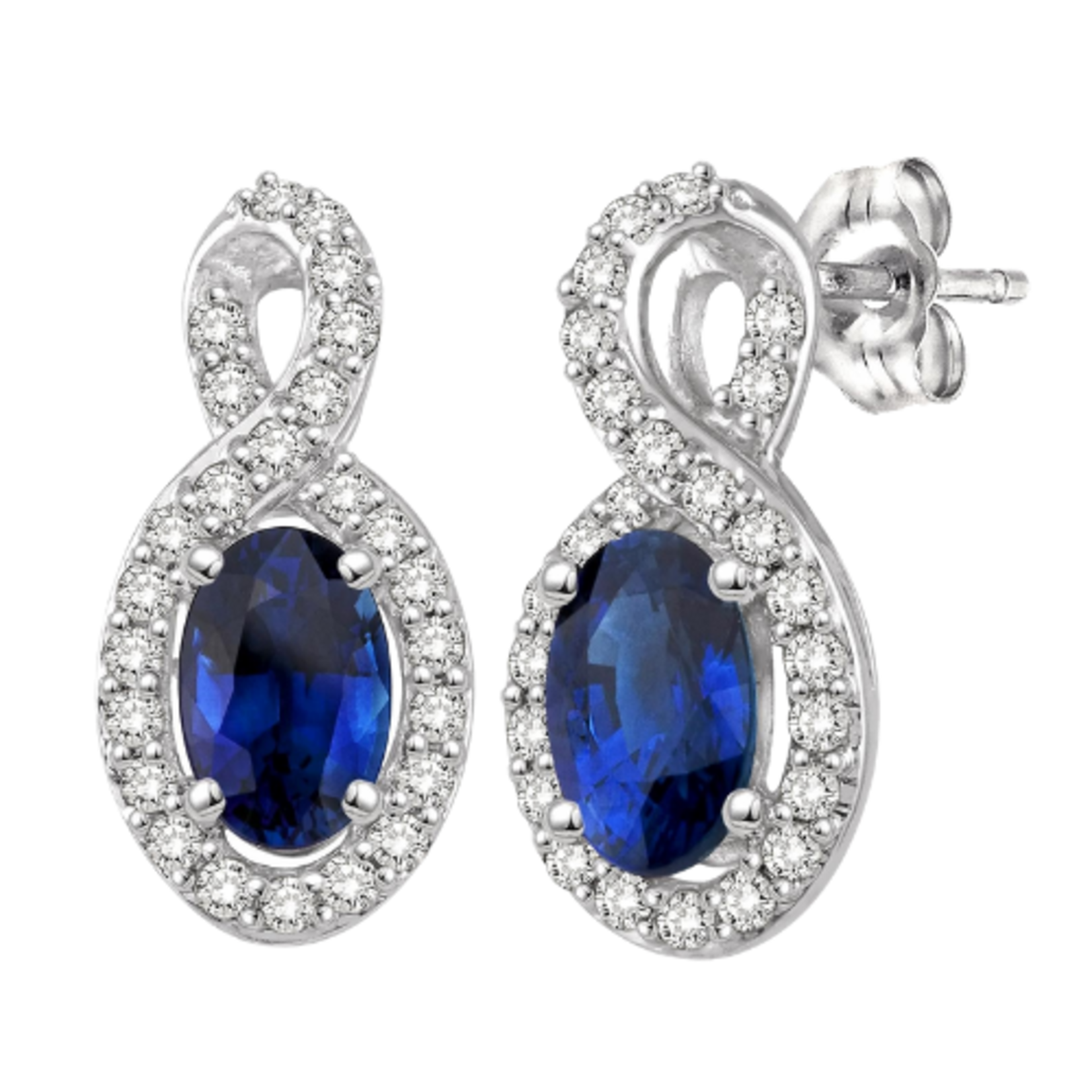 14k White Gold Oval Sapphire & Diamond Earrings