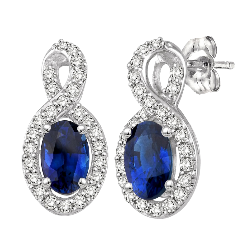 14k White Gold Oval Sapphire & Diamond Earrings