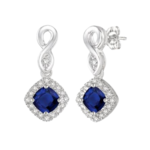 10k White Gold Cushion Sapphire & Diamond Earrings