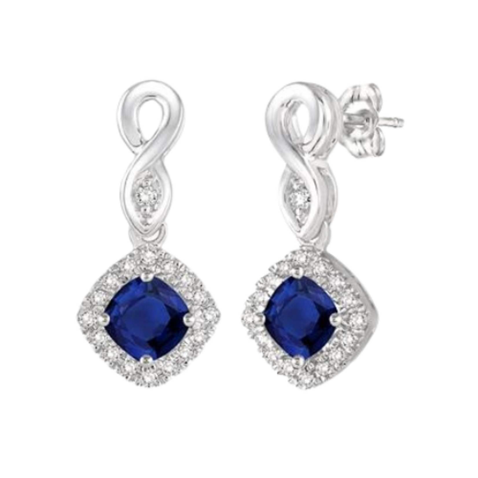 10k White Gold Cushion Sapphire & Diamond Earrings