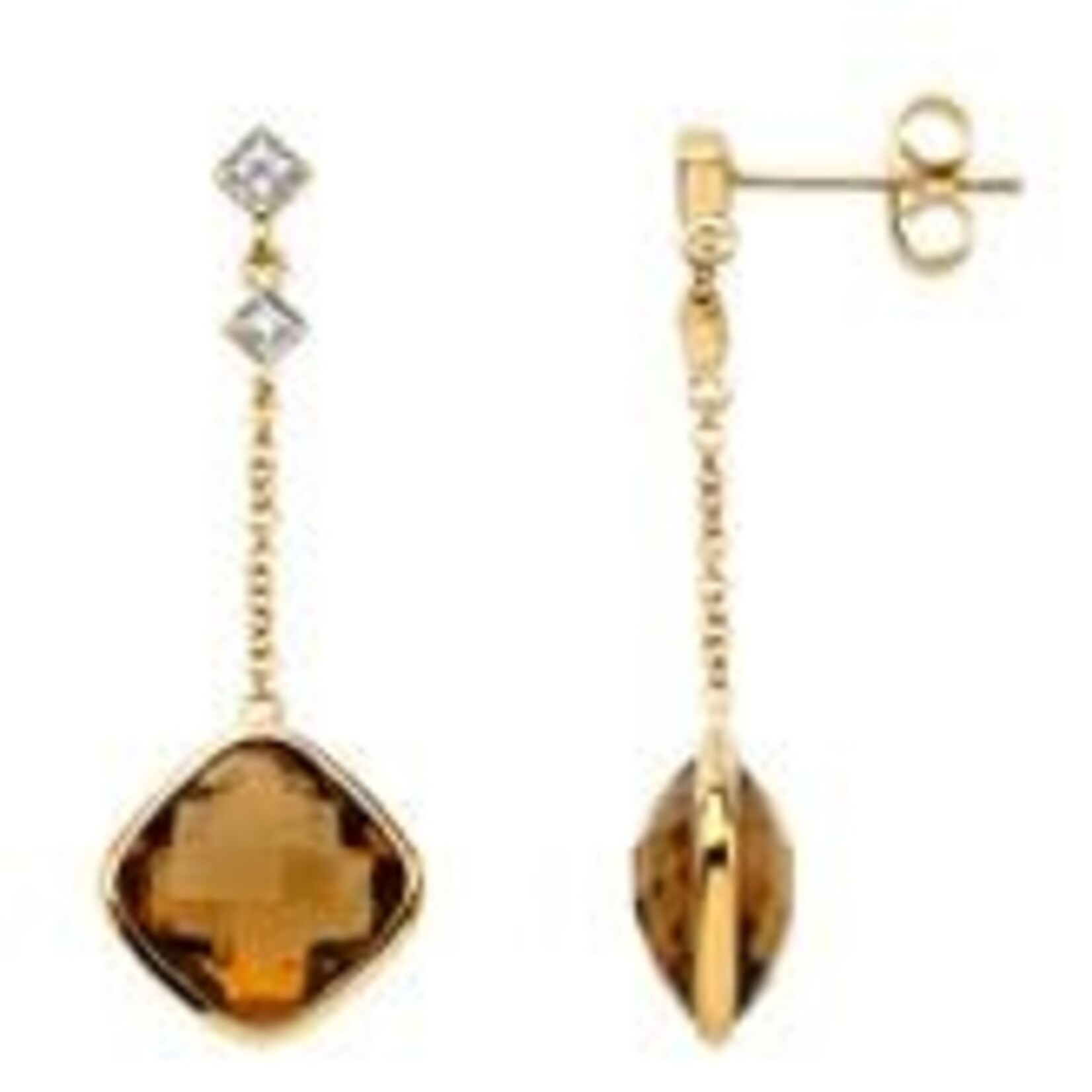 14k Yellow Gold Cinnamon Quartz & Diamond Earrings