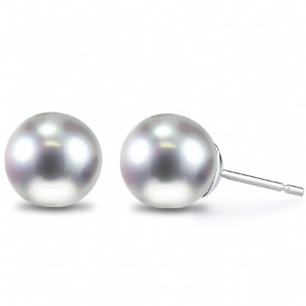 14k White Gold 7mm AA Quality Akoya Pearl Studs