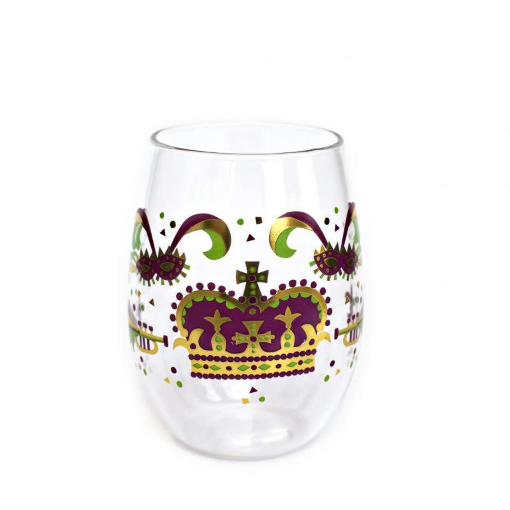 Mardi Gras Crown Stemless Wine Glass