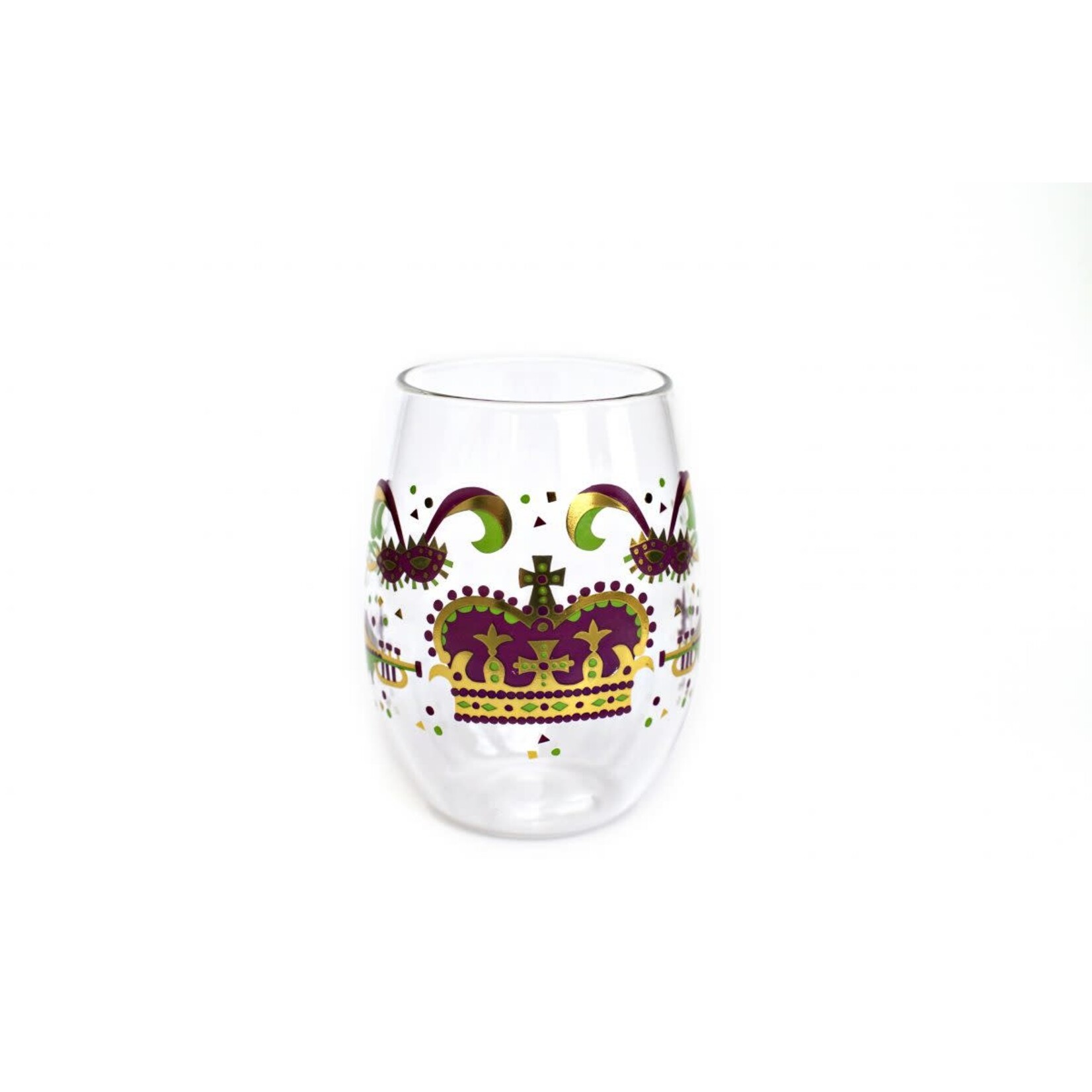 Mardi Gras Crown Stemless Wine Glass